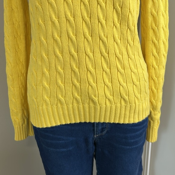 Polo Ralph Lauren Cable-Knit Cotton VNeck Sweater Yellow Pony Purple Sz L - Picture 5 of 11